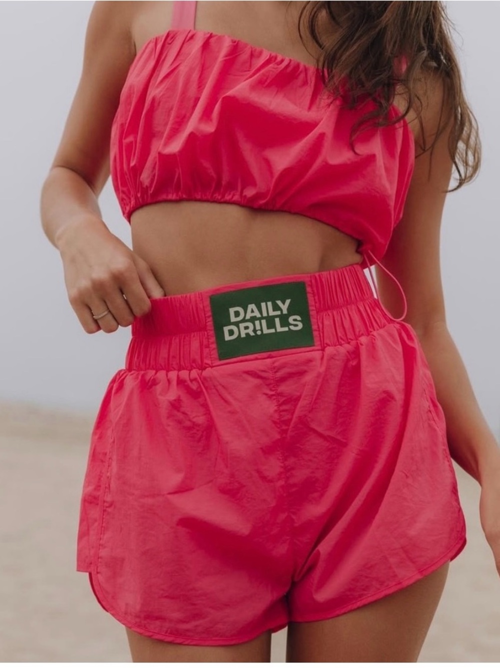 Daily Drills Bright Pink Shorts and Crop Top Set